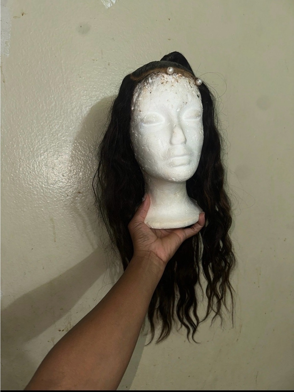 Brown Natural Wave Lace Front Wig with Pearl Accent